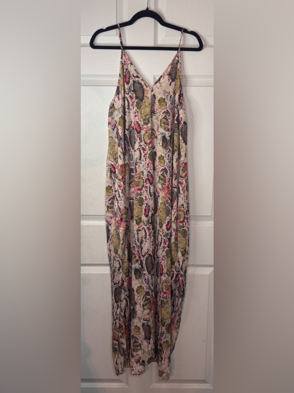 Van Winkle & Co Snake-Print Maxi Dress with Pink & Olive Accents Size Large